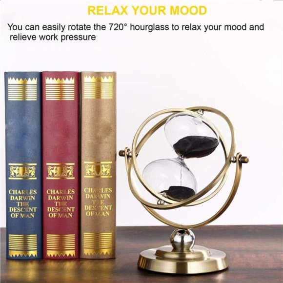 Brass Hourglass 60 Minute, 720° Rotating Vintage Metal Sand Timer, Large Black - Picture 4 of 7